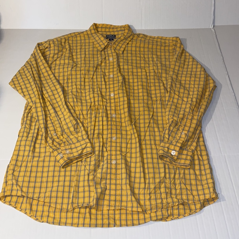 BKE Men’s Yellow And Blue Plaid Long Sleeve XL Button Up Shirt